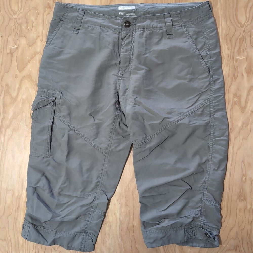 Marmot Cargo Hiking Capri Pant Women 8 Grey Bermuda Nylon Short Inner Drawstring